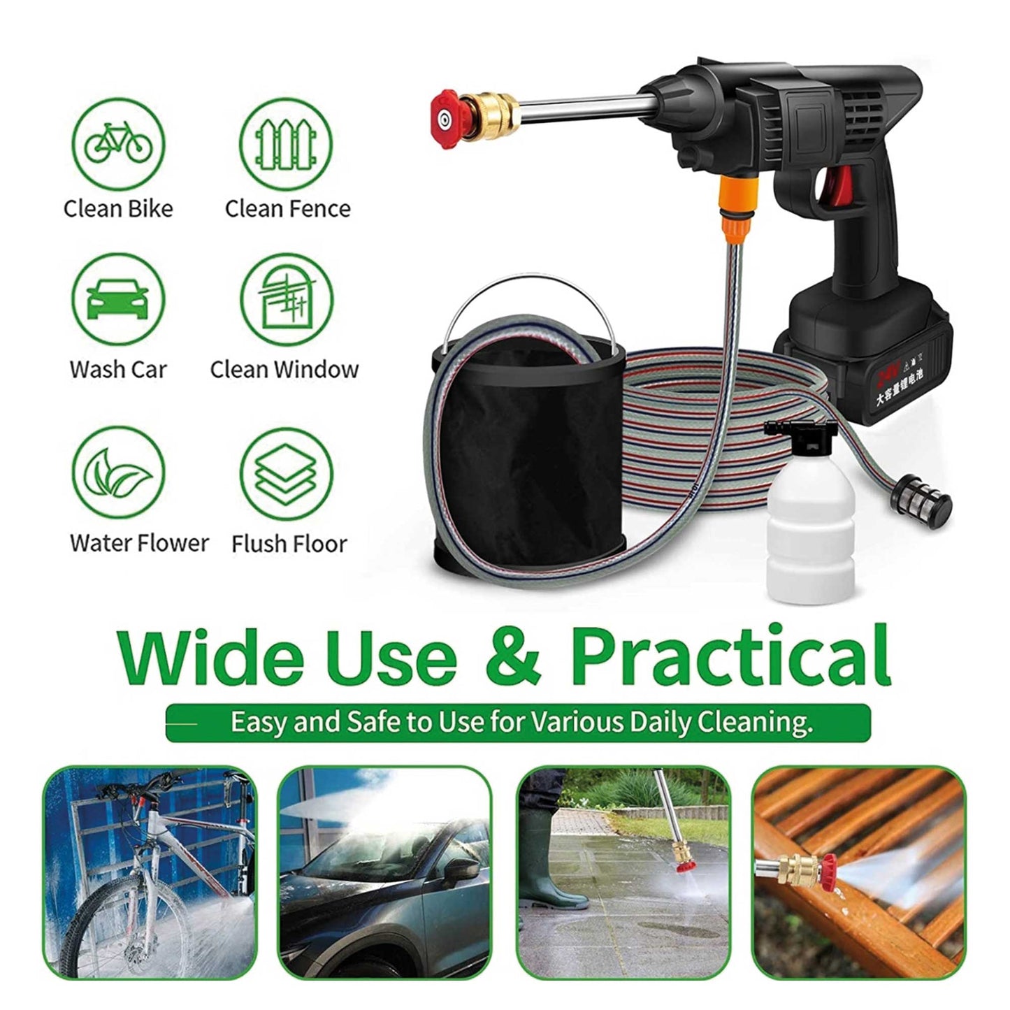 🚿⚡ Hidrolavadora inalámbrica portátil 48V con 2 baterías recargables ⚡🚿
